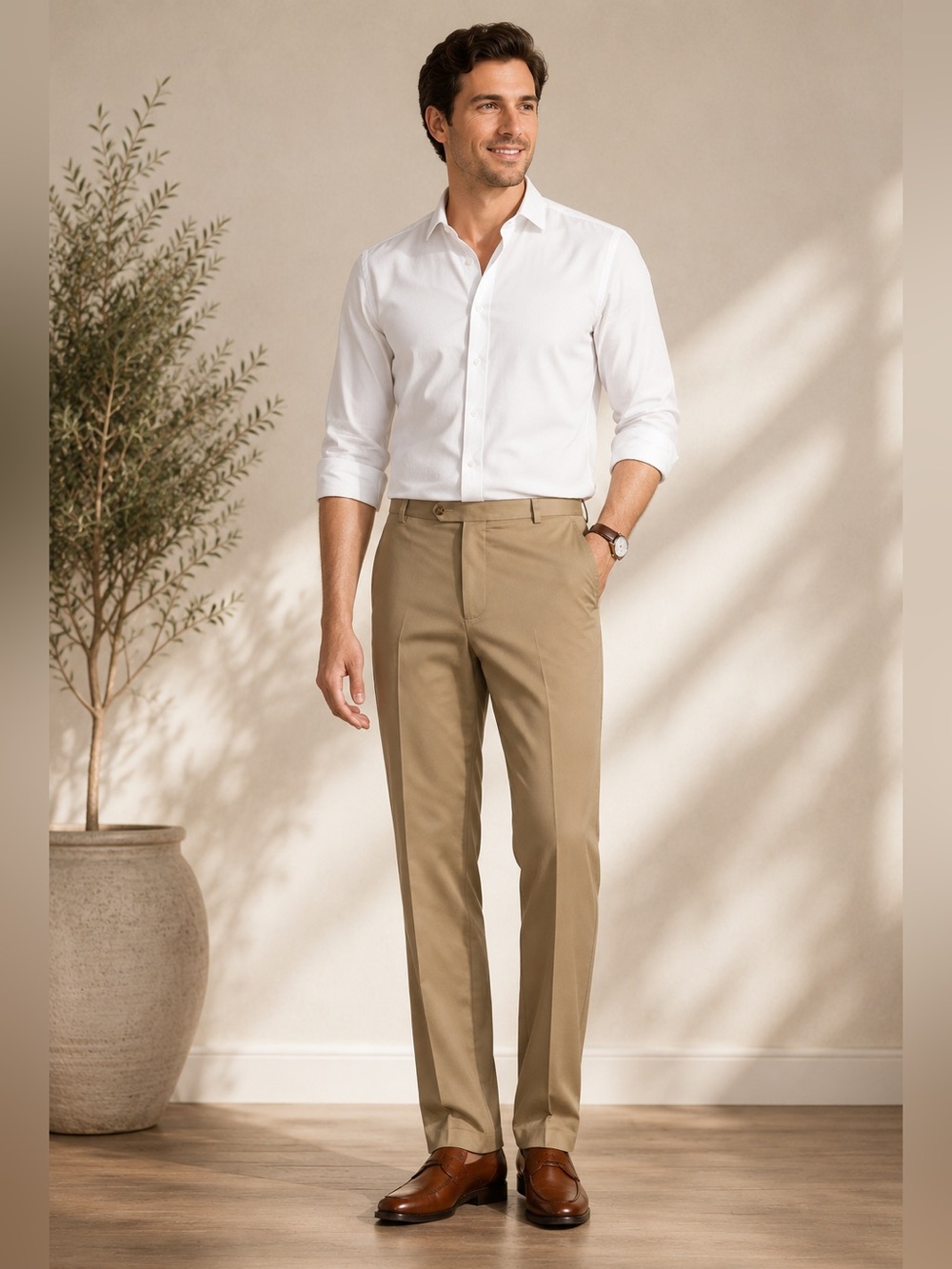 Roundtree & Yorke Classic Fit Flat Front Chino Pants